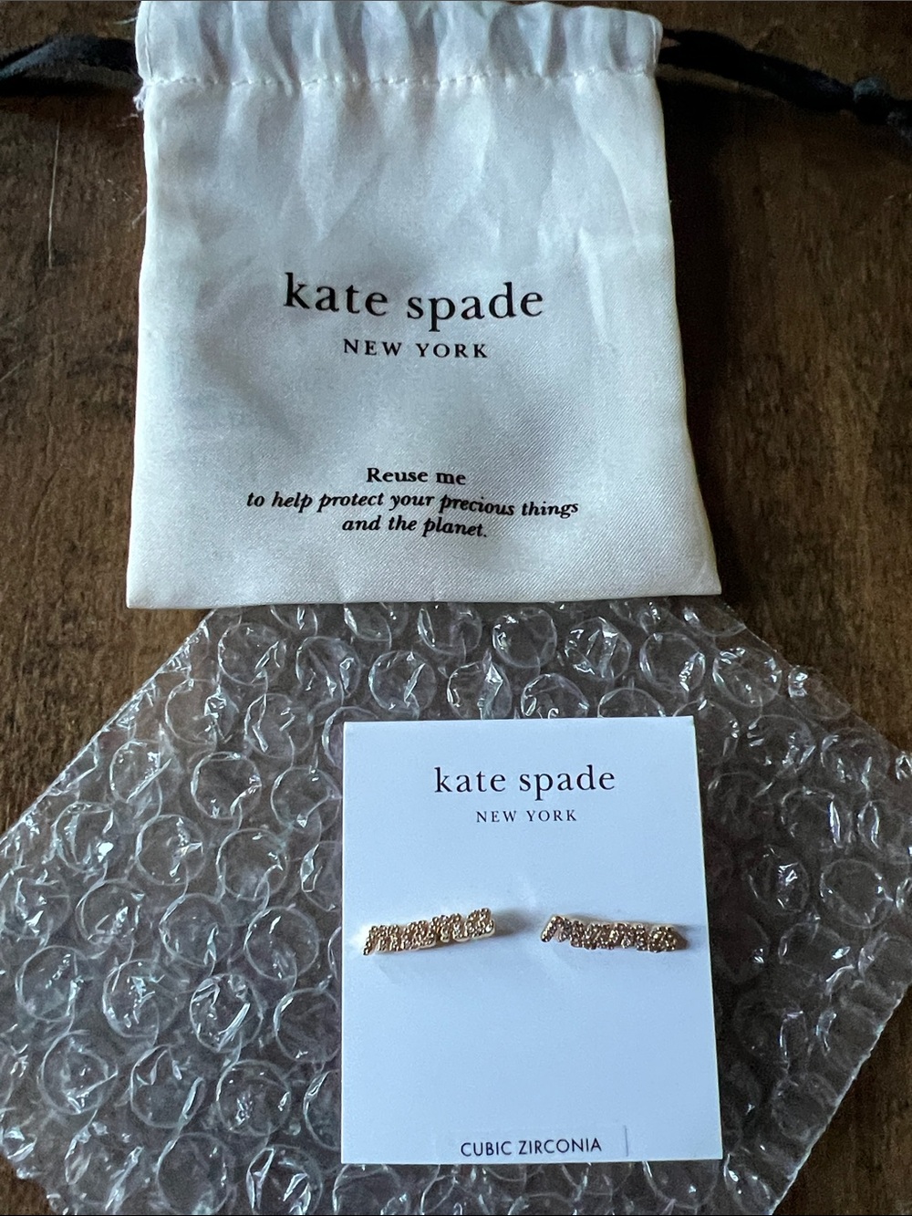 kate spade Gold Cubic Zirconia Row Bar Stud Earrings brand new with tags